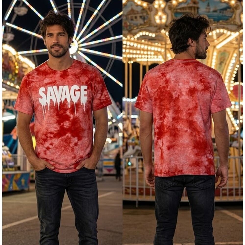Popular Poison Savage Shirt Men’s Large 44 Chest Red Tie Dye Graphic Tee